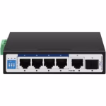 سوئیچ شبکه PoE صنعتی دارای ۴ پورت و ۱ پورت آپلینک و ۱ پورت SFP گیگ پهنای باند Gbps۱۲ اچ ار یو ای HRUI HR500-AFG-411S