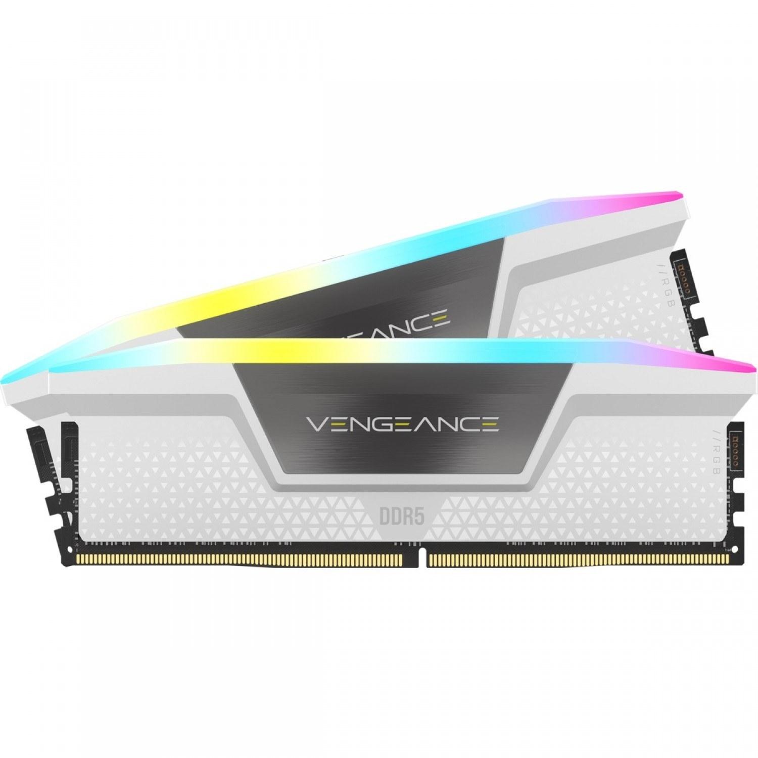 1 رم کامپیوتر کورسیر دو کاناله مدل Vengeance RGB White فرکانس 6000 مگاهرتز DDR5 تایمینگ CL36 حافظه 32 گیگابایت