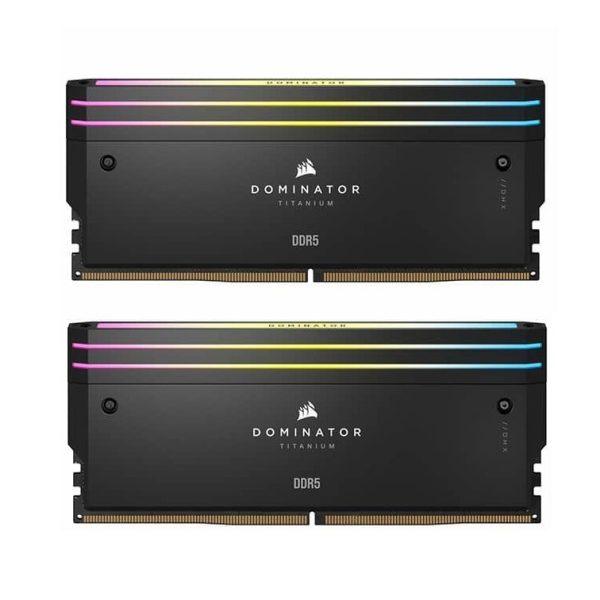 رم کامپیوتر کورسیر دو کاناله مدل DOMINATOR TITANIUM فرکانس 6600 مگاهرتز DDR5 تایمینگ CL32 حافظه 64 گیگابایت
