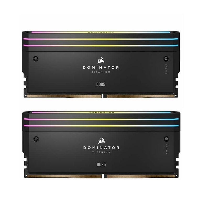 رم کامپیوتر کورسیر دو کاناله مدل DOMINATOR TITANIUM فرکانس 6600 مگاهرتز DDR5 تایمینگ CL32 حافظه 64 گیگابایت